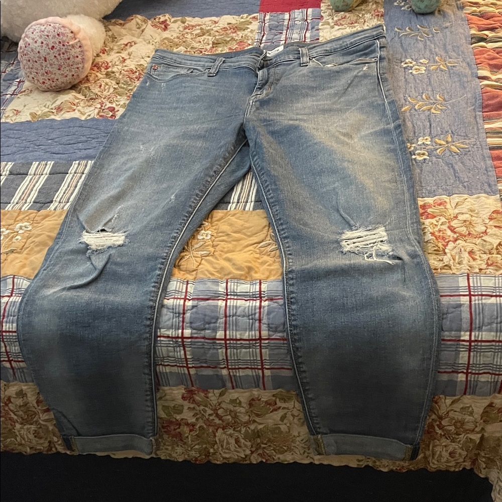 Hudson Harkin Jeans Women's Light Blue Distressed Boyfriend Jeans